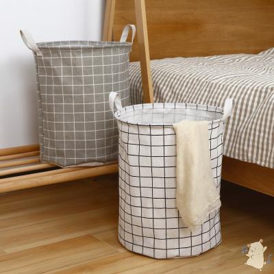 China Sustainable Wholesale Cheap Price Check Grid Light Weight Waterproof Cloth Laundry Basket Home Folding Storage Bucket Dirty Garment Sorter for sale