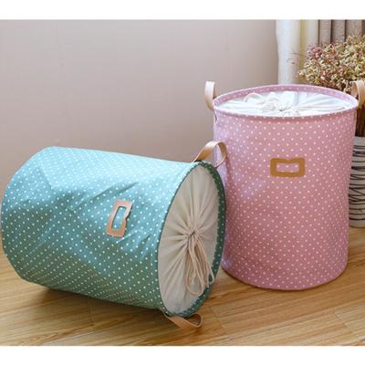 China Novelty Large Capacity Basket Polka Dots Collapsible Laundry Toys Storage Bag Drawstring Closure Laundry Bag For Dirty Clothes Bucket for sale