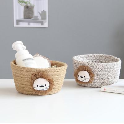 China Folding Storage Basket Kids Toys Organizer Box Sundries Storage Desktop Baskets Art Decorative Cartoon Animals Hand Woven for sale