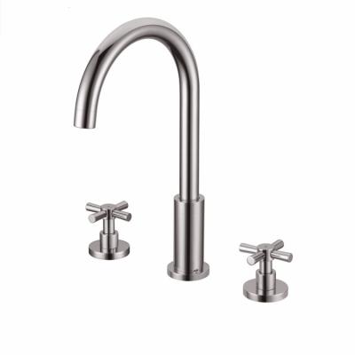 China Thermostatic Faucets Dual Levers Basin Faucet Deck Mounted Mixer Tap Lavatory Faucet for sale