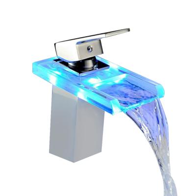 China Thermostatic Faucets LED Basin Faucet Basin Taps Corlourful Glass Basin Faucet Corlourful Waterfall Bathroom Faucets Mixer Cold-Hot Mixer Taps for sale