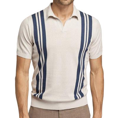 China 2022 Summer Men's Anti-Wrinkle Striped Short Sleeve Ice Silk Knit Slim Sleeve Men's Shorts Lapel T-shirt Fit Polo Shirts for sale