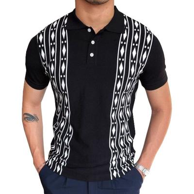 China Anti-wrinkle 2022 spring and summer new jacquard knitted sweater lapel slim men's short sleeve polo shirts for sale