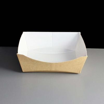 China Recyclable Disposable Grease Resistant Brown Kraft Paper Boat Shape Food Trays Take Away Box for sale