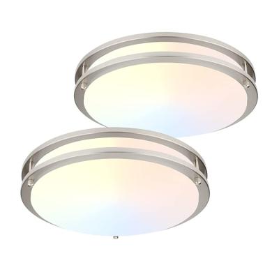 China TDC Selectable & Super Slim Brushed Dimmable Smart RGBW Style Nickel Double Ring Dimmable Nickel Trim Mount LED Outdoor Ceiling Lamp for sale