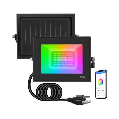 China Landscape Color Changing Spotlights Outdoor Blue Tooth APP Control Colored Party Lights Smart RGB LED Flood Lights for sale