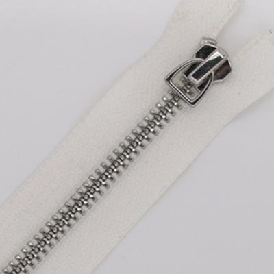 China YKK Long chain custom zipper pulls D ring shiny silver metal Zipper for Jeans Shoes for sale