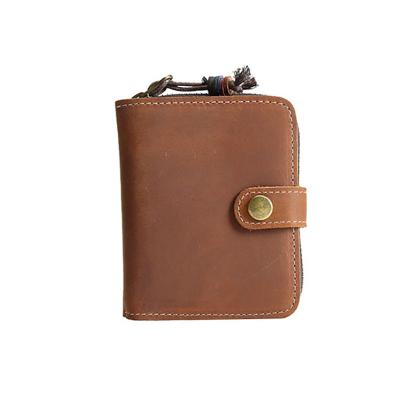 China Retro Fashion Portable Men's Multi Card Slot Bag To Leisure Handmade Leather Short Zipper Belt Buckle Cowhide Wallet for sale