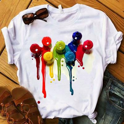 China 2022 Summer QUICK DRY Women's T-shirt 3D Short Sleeve Loose Nail Polish Printing Big Fat Sister Bottoms for sale