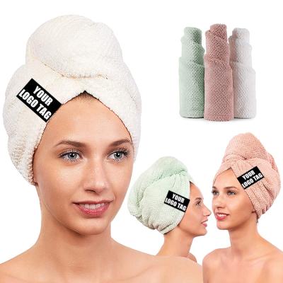 China OEM/ODM New QUICK DRY Logo Fashion Microfiber Hair Turban Towel Wrapping Special Wrap For Women for sale