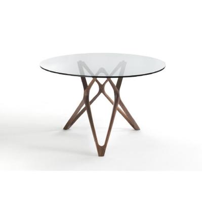 China Contemporary 1.2m or 1.3m Round Dinner Table with Ash Wood Base Chic Glass Dining Table for sale