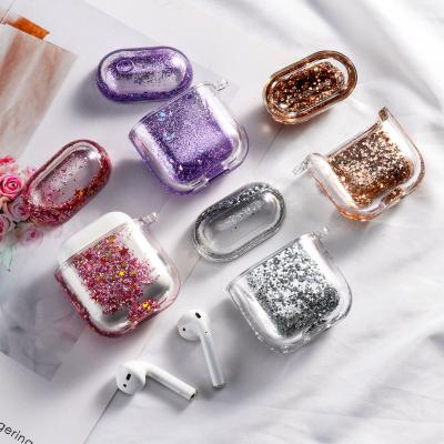 China Fashionalbe Perfume Bottle Clear For Air Pod Case Glitter Liquid Quicksand Hard Skin Cover With Shoulder Chain for sale