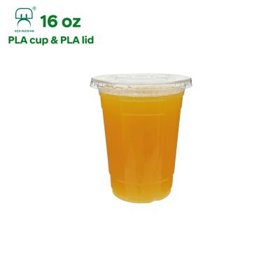 Китай 16oz 500ml PLA Custom Single Wall Compostable Eco Friendly Custom Clear Biodegradable Disposable Cups With Flat Lid продается