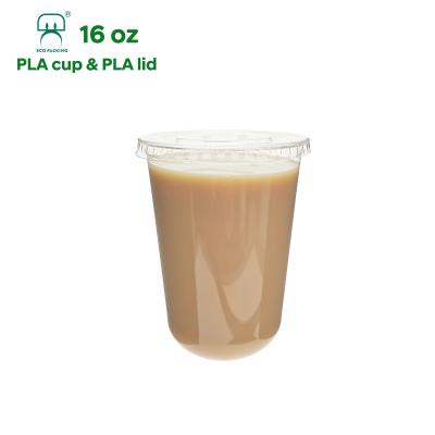 Китай Wholesale High Quality U Shape 16oz 500ml PET Clear Disposable Compostable Biodegradable Custom Single Wall Plastic Cups With Flat Lid продается