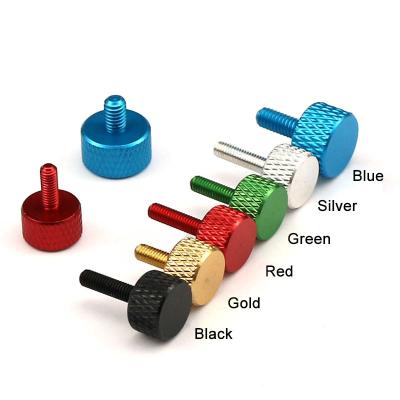 China Flat Customized Colored Aluminum Thumb Screw Computer Case Knurled Screw for sale