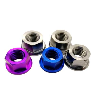 China Titanium Alloy Motorcycle Modified Burnt Finish TC4 Titanium Rear Hub Fastener Ti Flange Hex Nut for sale