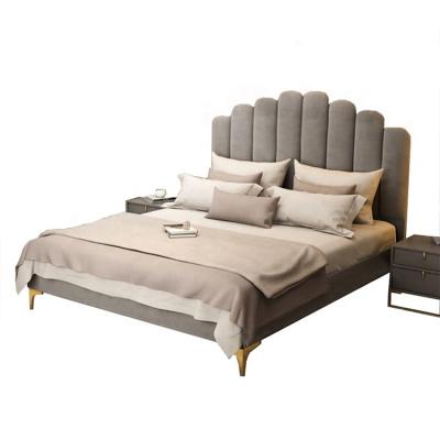 China Modern King Size Velvet Bed (Other) Gray Luxury Adjustable Bed Frame Eco-Friendly Manufacturer for sale