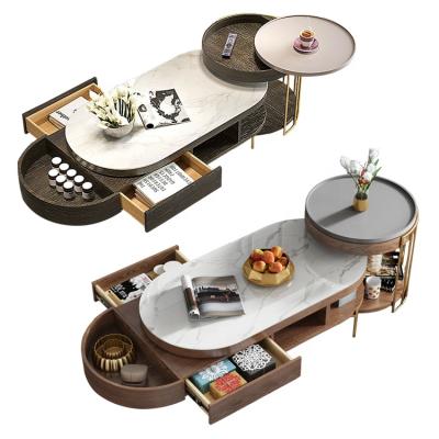 China Guangdong factory wholesale convertible marble stone and tempered glass modern coffee table for dining room for sale