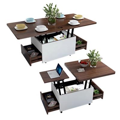 China Factory new modern adjustable multifunctional top (height) coffee table lift for 4 chairs dining wooden table sets with high quality for sale