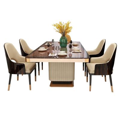 China Factory price durable marble 8 seater 6 chair dining table set features soft mattress chair and solid wood frame for sale