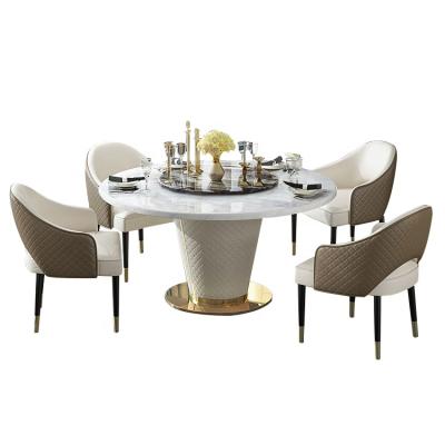 China Wholesale Price Durable Artificial Stone Stainless Steel Dining Table And Chair Sets Round Dining Table With 4 Chairs for sale