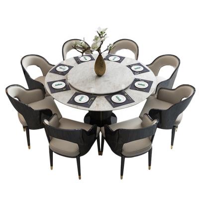 China White Style Durable Luxury Rice Round Marble Top Dining Table Set 1 Piece With Turntable And 6 Chairs For Restaurant Furniture for sale