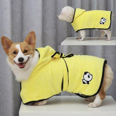 China Custom Absorbent Stocked Microfiber Cut Hooded Cats Dog Drying Robe Can Wear With Belt Pet Shower Towel Robe For Dogs for sale