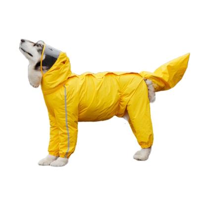 China Large Stocked Pet Dog Raincoat Full Body Cover Zipper High Life Waterproof and Windproof Molding Slicker for Rainy Weather with Hat and Tail Bag for sale