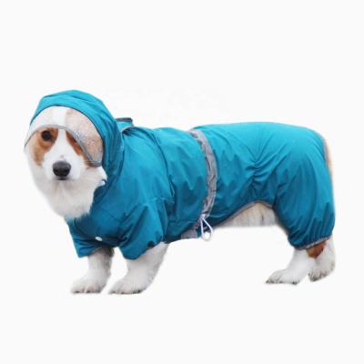 China Pet Clothing Accessories Private Label Full Body Waterproof Dog Overalls Stocked With Hood For Corgi Dachshund Short Leg Breeds for sale