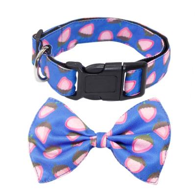 China Wholesale Smart Soft Comfortable Stocked Dog Collar with Detachable Bow Tie and Bandana for Pet Gift Strawberry Patterns for sale