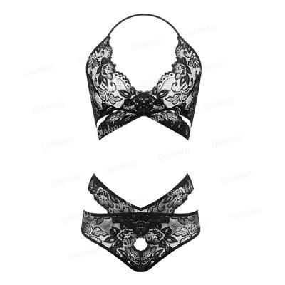 China 85% Polyester +15% Spandex Halter Bralette Women Sexy Lingerie Underwear Transparent Lace Backless Lingerie for sale