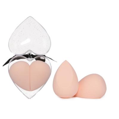 China Non Beveled Latex Polyurethane Teardrop Shape Blast Cosmetic Heart Shape Box 2pcs Beauty Foundation Makeup Sponge for sale