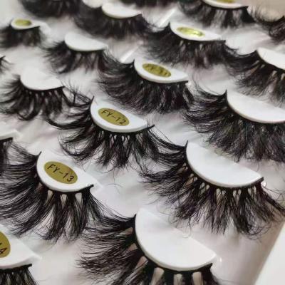 China Wholesale Natural Soft Long 5D Messy Thick Volume 25 Mm Real Fluffy Mink Eyelash 3d Messy Volume Lashes 25mm Lashes On Tray for sale