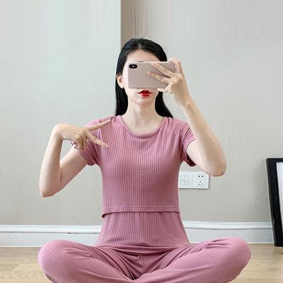 China Maternity and Nursing Viable Pregnant Women Set Simply Solid Casual Loose Round Neck T-Shirt Use for Breastfeeding for sale