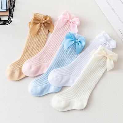 China New Soft Breathable Cotton Baby Socks Infant Kids Toddler Bows Princess Girl Knee Socks Spring Summer Cute Solid Color for sale