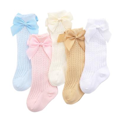 China Breathable Spring Autumn Kids Mesh Baby Knee Boots Spanish Style Big Bow Baby Knee Boots Newborn Toddler Solid Socks With Bow for sale