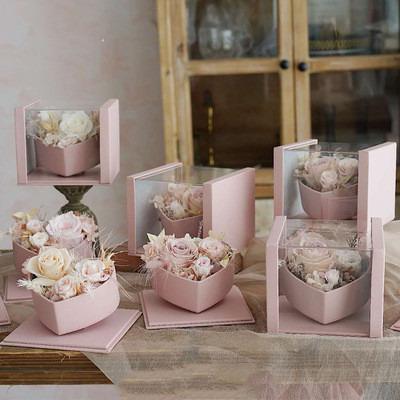 China Recyclable RM Love heart shape transparent acrylic flower box acrylic flower box luxury flower acrylic box for sale