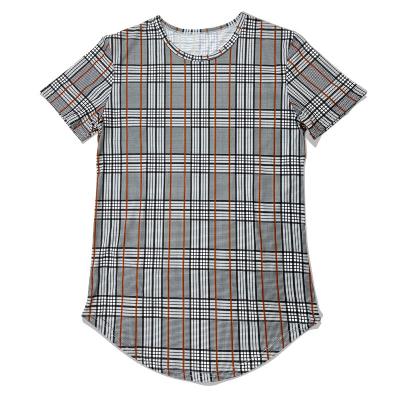 China Wholesale Anti-Wrinkle Round Neck T-shirts Striped Logo Striped Custom T-shirt Style Fits Cotton Yarn Dyed Plaid Shirt For for sale