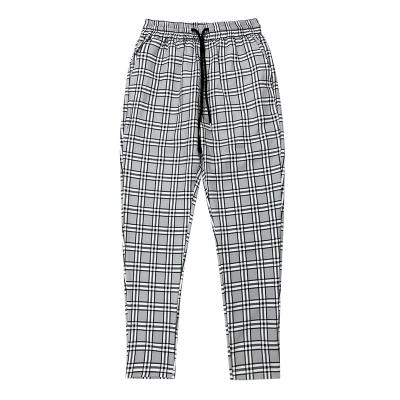 China Free Sample Anti-Wrinkle Mens Plaid Print Drawstring Waist Long Workout Pants With Pocket Jogger Track Premium Pants for sale