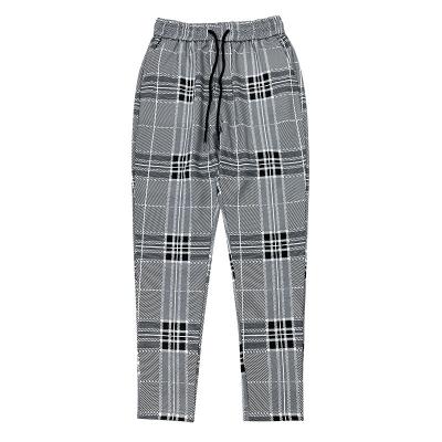 China Free Sample Fashion Men Plaid Casual Drawstring Print Elastic Waist Long Pants Trackpants for sale