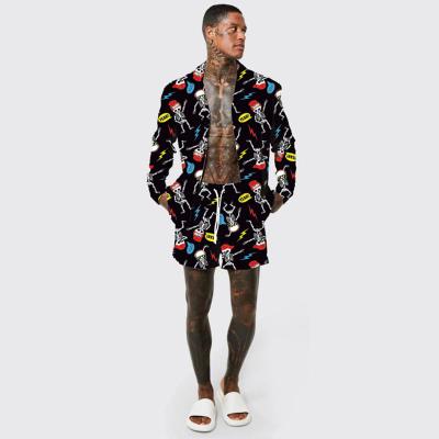 China QUICK DRY two-piece set of Hawaii big size loose long-sleeved shorts of European and American men's casual suit men's suit for sale