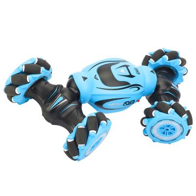 China Blue Gesture Plastic Induction Twist Car Shinning Music Dancing Off-road Drift Deformation Car Double Sided Remote Control Stunt Car for sale