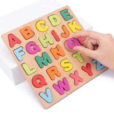 China Eco-friendly Toy Wholesale Educational Hand-held Cartoon Wooden 3D Puzzle Letters Kids Educational Toys for sale