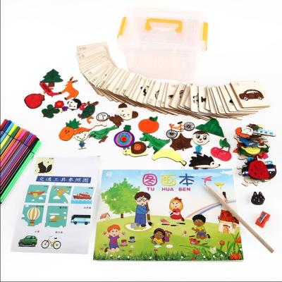 China Drawing Tools Students Painting Toys Art Set 3D Educational Wooden DIY Board Stationery 24pcs for Kids for sale