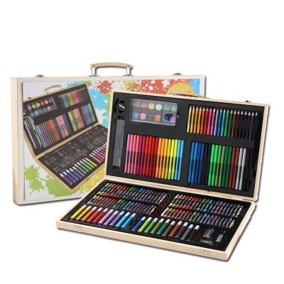 China High Quality Art Set Stationery Educational Painting Tools Wooden Box Pencil Painting Crayons Brushes Watercolor Pens Kid Toys 180pcs for sale