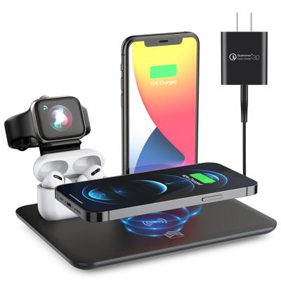 China 2021 New Arrival 15W Fast Quick Charging Station Support QC3.0 4 in 1 Wireless Charger Station with Qi Wireless Protection for sale