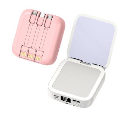 China 2021 new arrivals mini mirror power bank 10000mah makeup mirror with cables for beauty makeup for sale