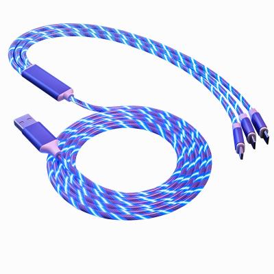 China Fast Charging Speed ​​2021 Hot Selling 3 Fast Charging In 1 LED Glow Flowing USB Data Cable for sale