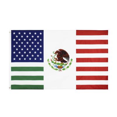 China OEM Available 1 PC Ready To Ship 3x5ft 90x150cm MX Friendship Mexico Flag USA And American Flag for sale