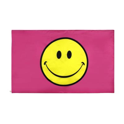 China Wholesale Wholesale 100% Polyester Ready to Ship 3x5ft Pink Yellow Smiley Face Outdoor Flag for sale